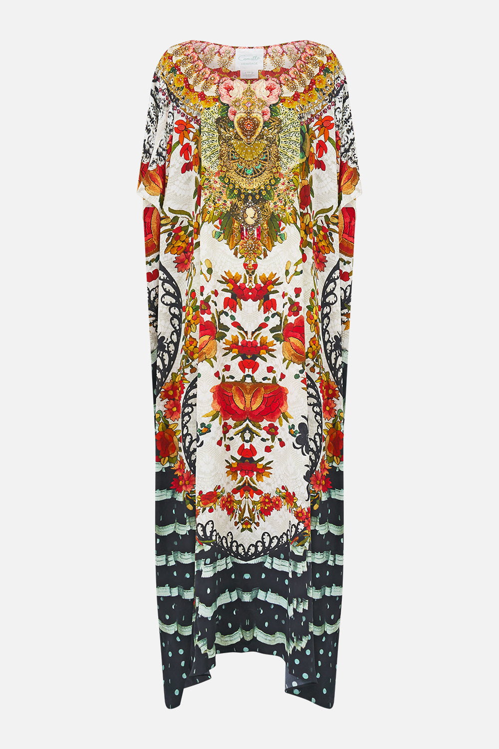The CAMILLA V NECK FULL LENGTH BIAS SLIP DRESS HOWDY GAUDI in our  print.