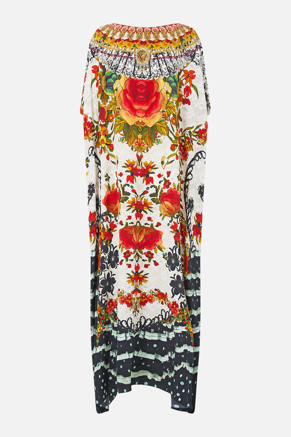 The CAMILLA V NECK FULL LENGTH BIAS SLIP DRESS HOWDY GAUDI in our  print.