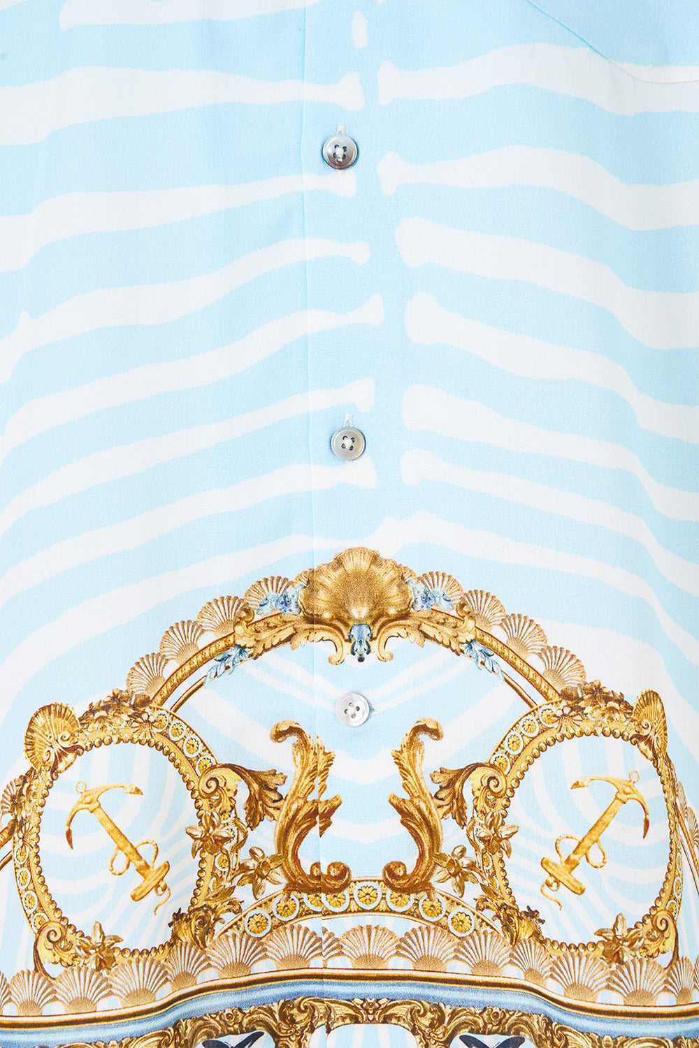 The CAMILLA Short Sleeve Camp Collared Shirt in Print Spirit of Stripes. Ghost View