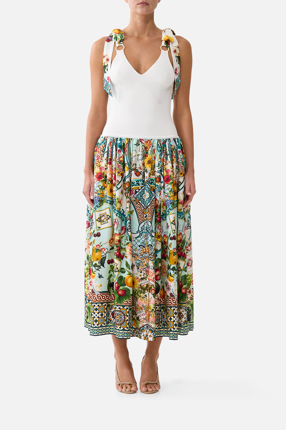 KNIT BODICE SILK SPLICED MIDI DRESS MAGIC OF THE MERCADO