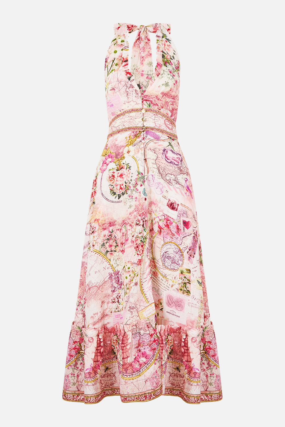 RUFFLE NECK HALTER DRESS JOURNAL DE VOYAGE