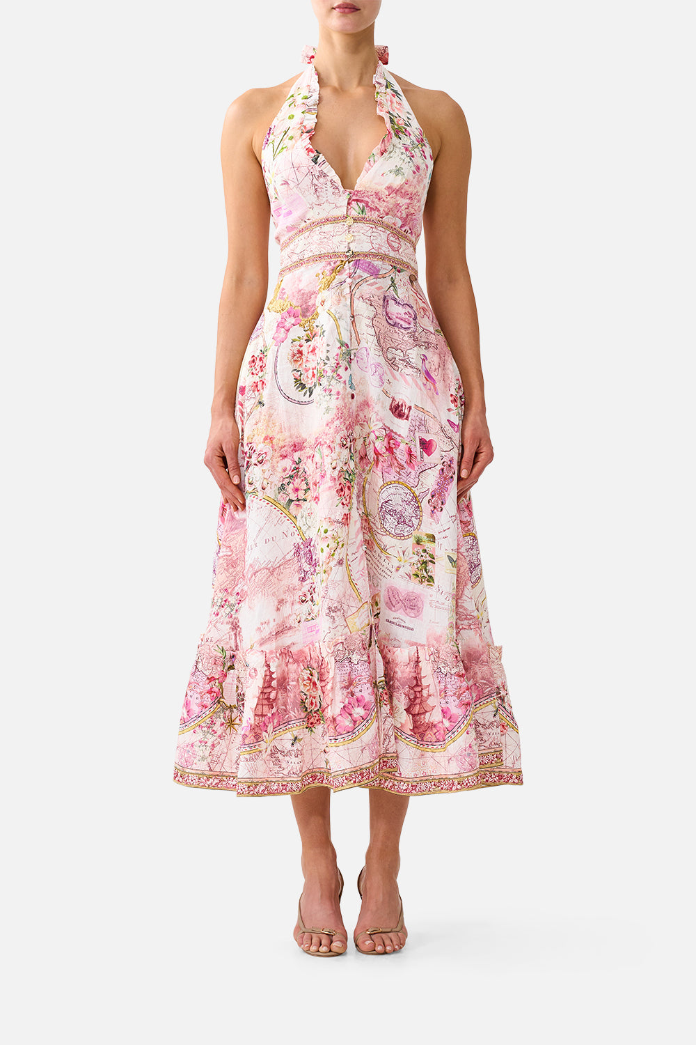 RUFFLE NECK HALTER DRESS JOURNAL DE VOYAGE