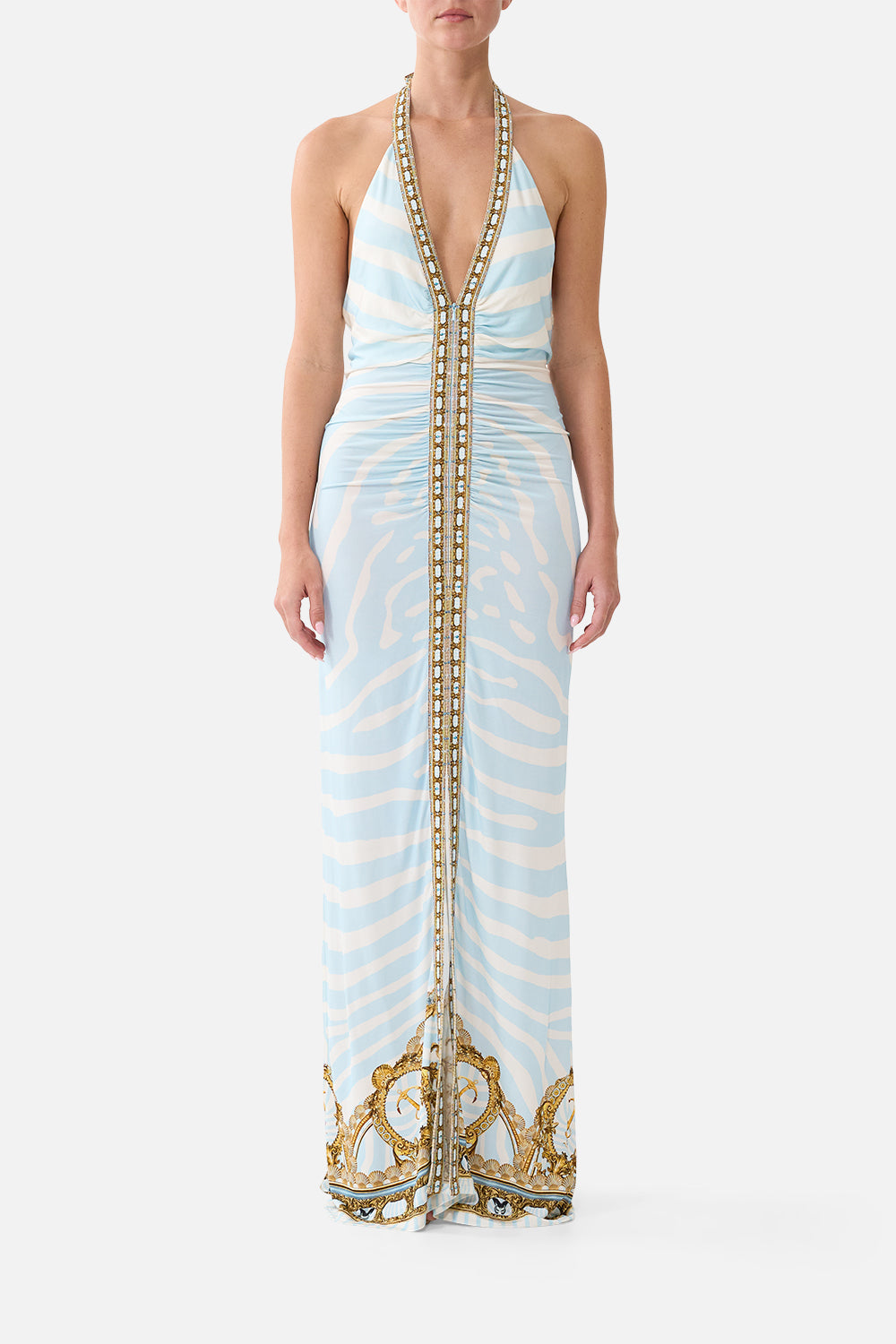 The Ruched Front Halter Dress in print Spirit Of Stripes