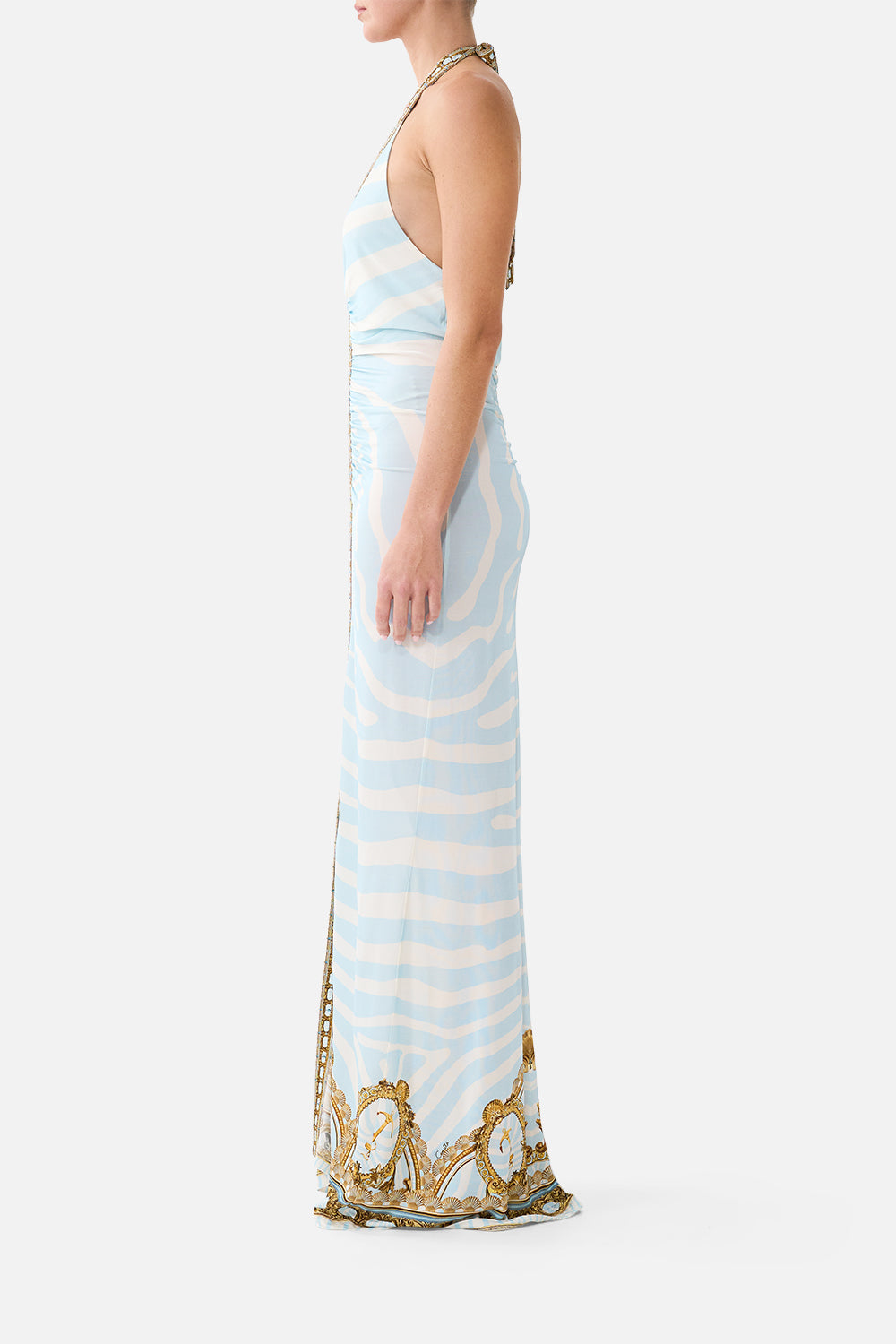 The Ruched Front Halter Dress in print Spirit Of Stripes