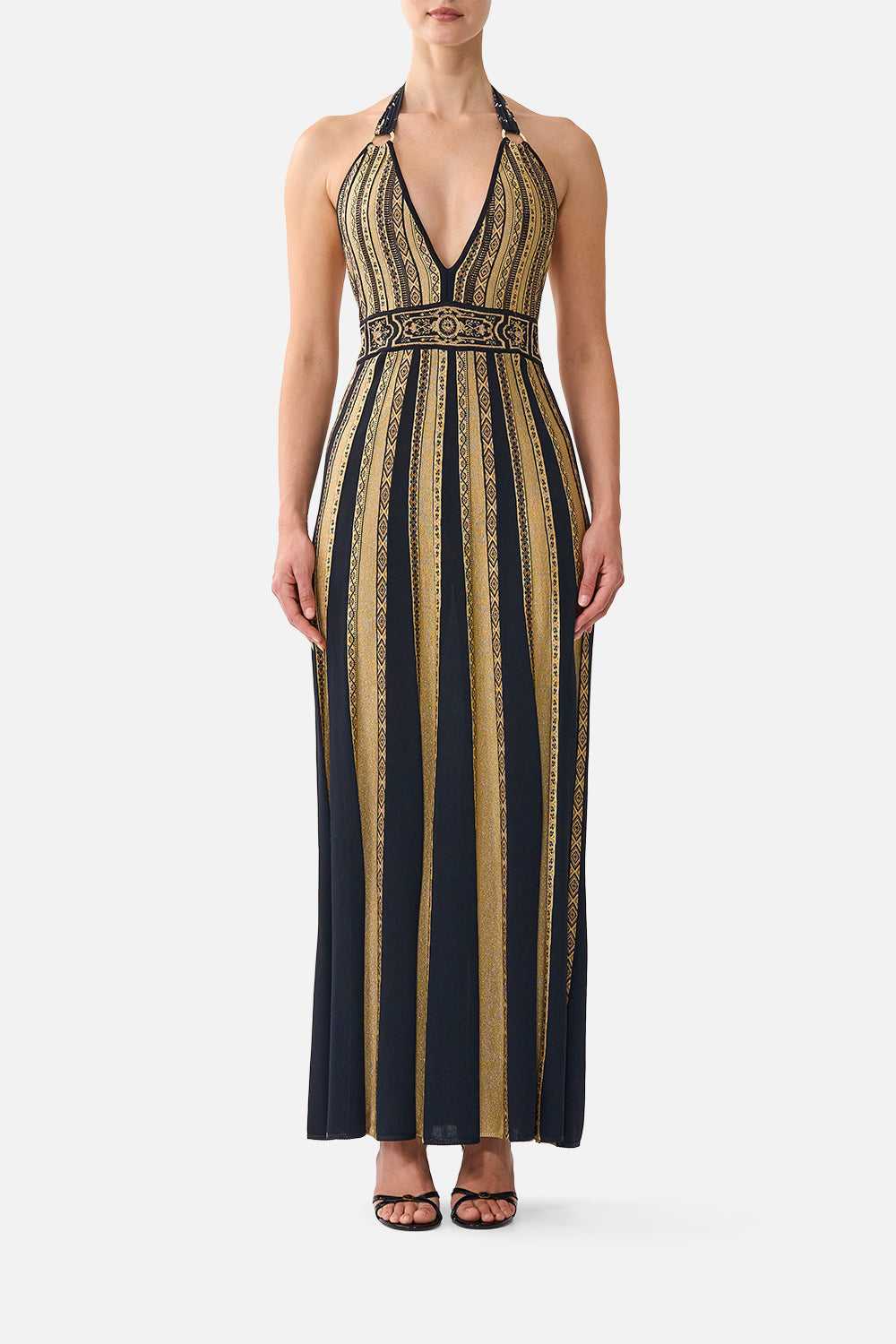 HALTER NECK KNIT DRESS WITH SILK TIE VERSAILLES OR DIE