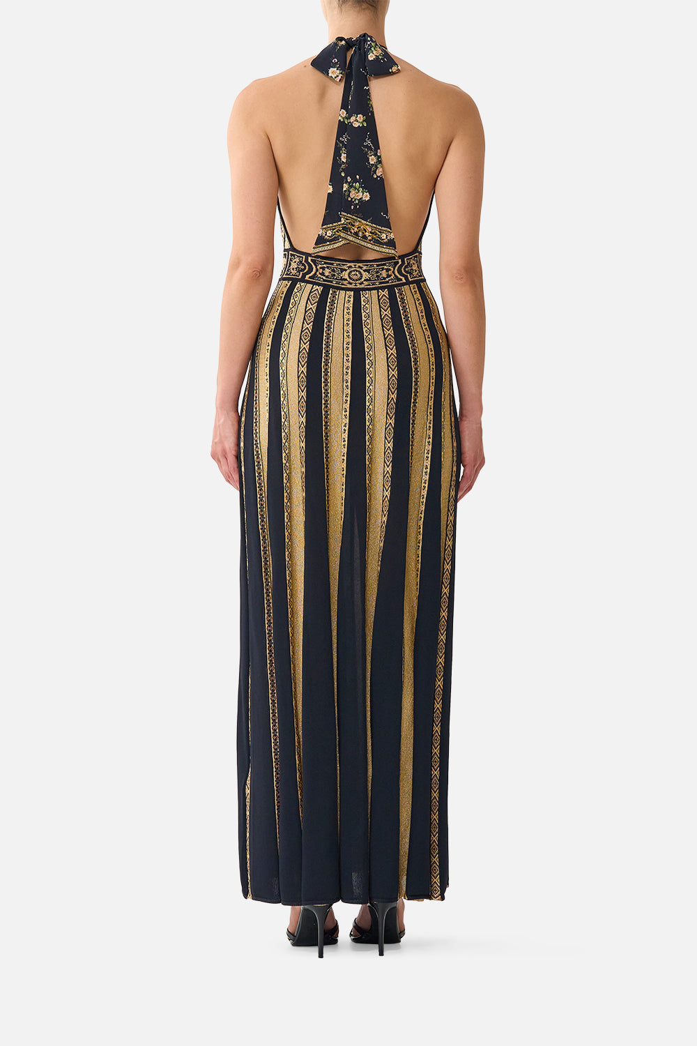 HALTER NECK KNIT DRESS WITH SILK TIE VERSAILLES OR DIE