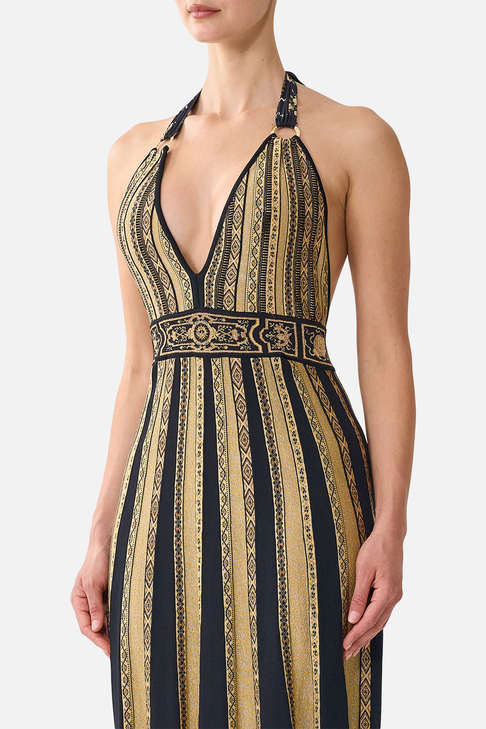 HALTER NECK KNIT DRESS WITH SILK TIE VERSAILLES OR DIE