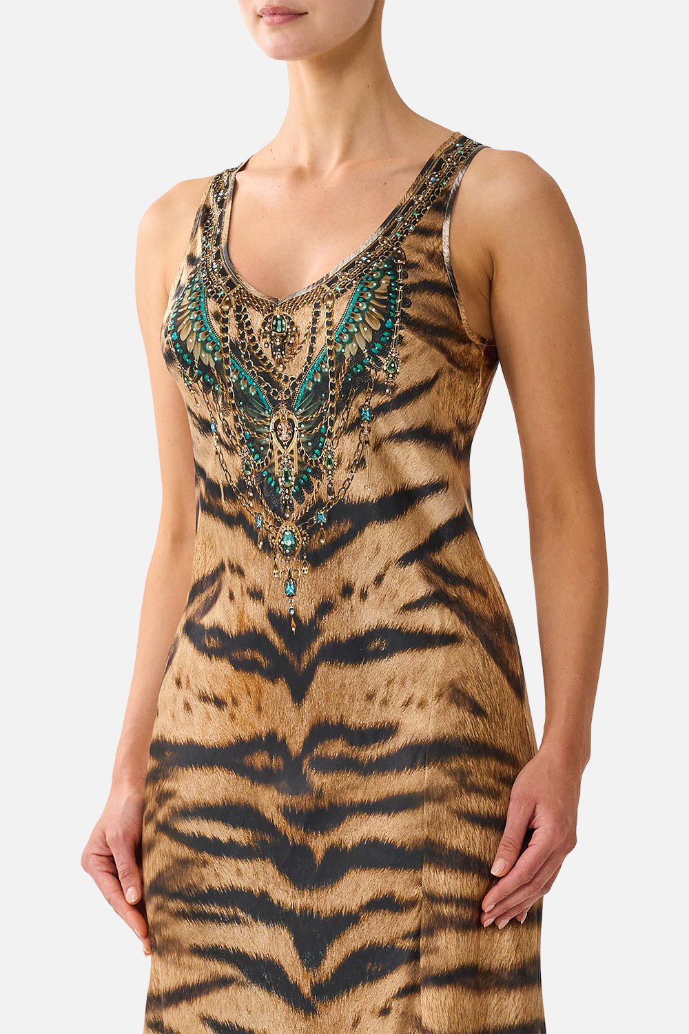 The CAMILLA Bias Cut Tank Dress in Print A Wink to the Wild. Model View