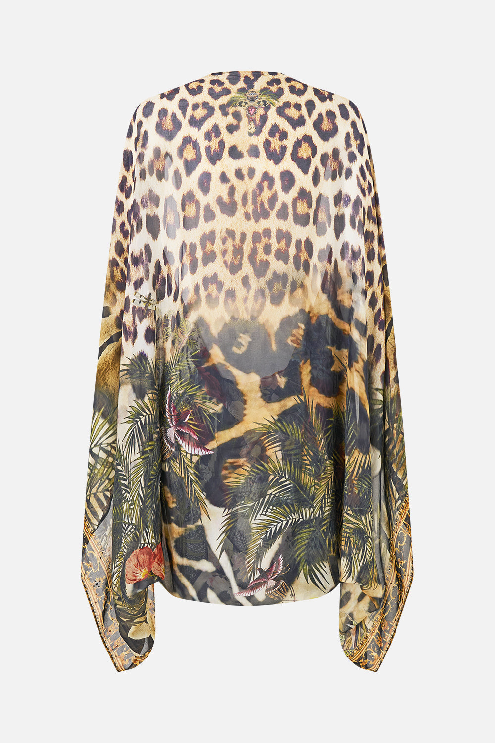 The CAMILLA Silk Chiffon Shrug Leotigra Land in our Leotigra Land print.