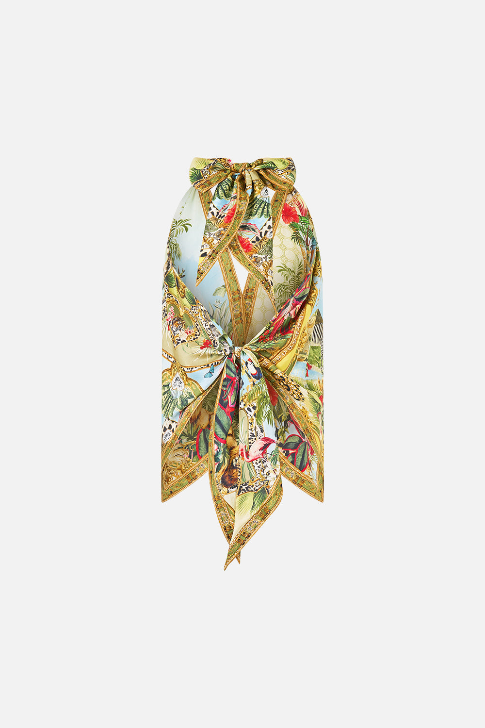 The CAMILLA Scarf Tie Top Wanderlust Empire in our Wanderlust Empire print.