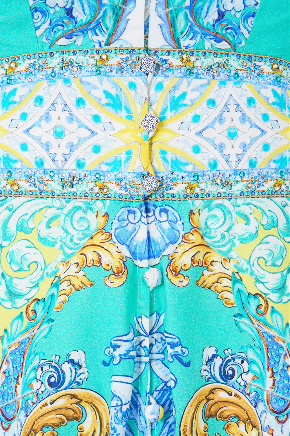The CAMILLA JERSEY BODICE SHORT DRESS WITH BELT THE PORCELAIN PARLOUR in our  print.
