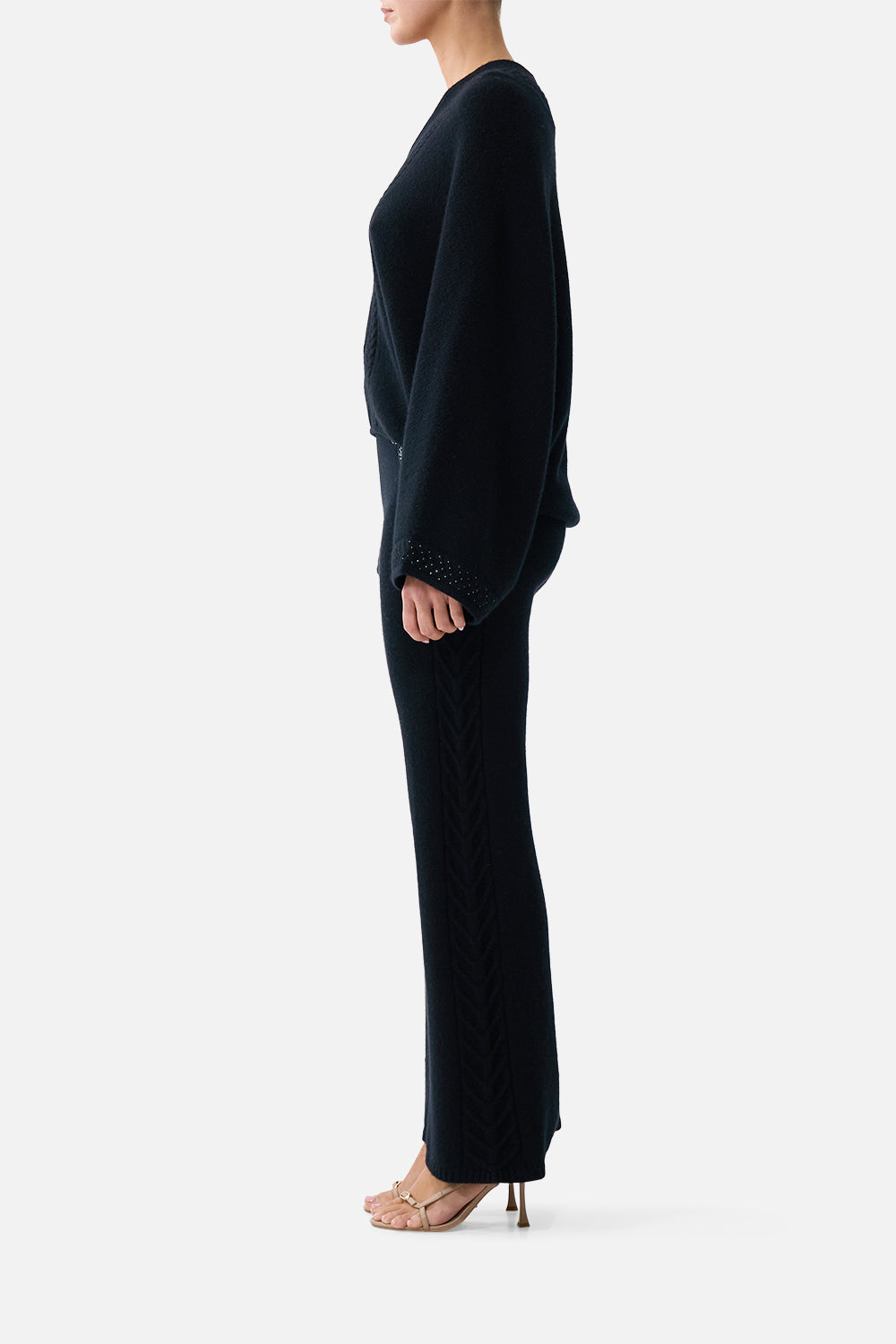 The CAMILLA Cashmere Knit Relaxed V Neck Sweater Night Garden in our Night Garden print.