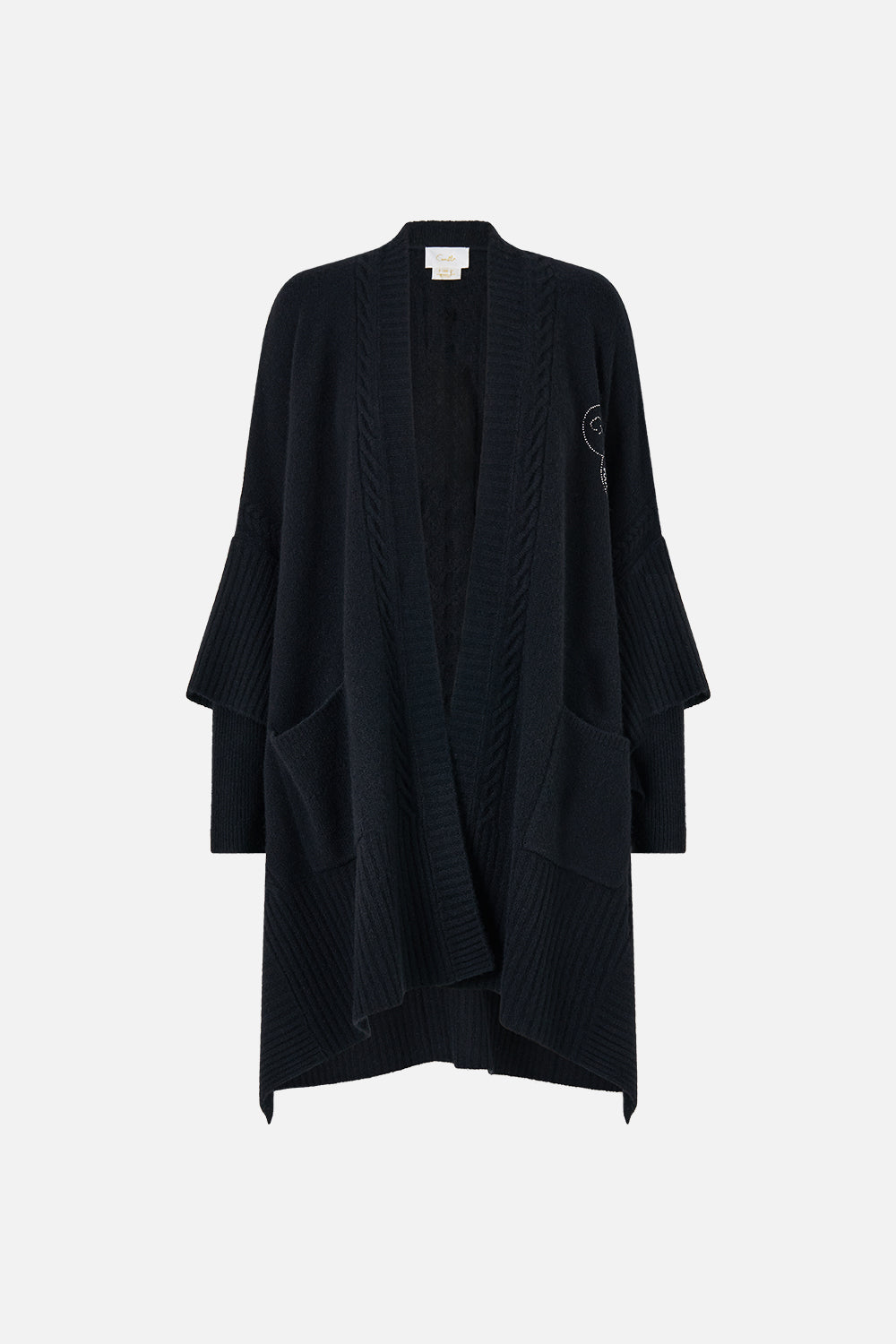 The CAMILLA Cashmere Knit Oversized Layer Night Garden in our Night Garden print.