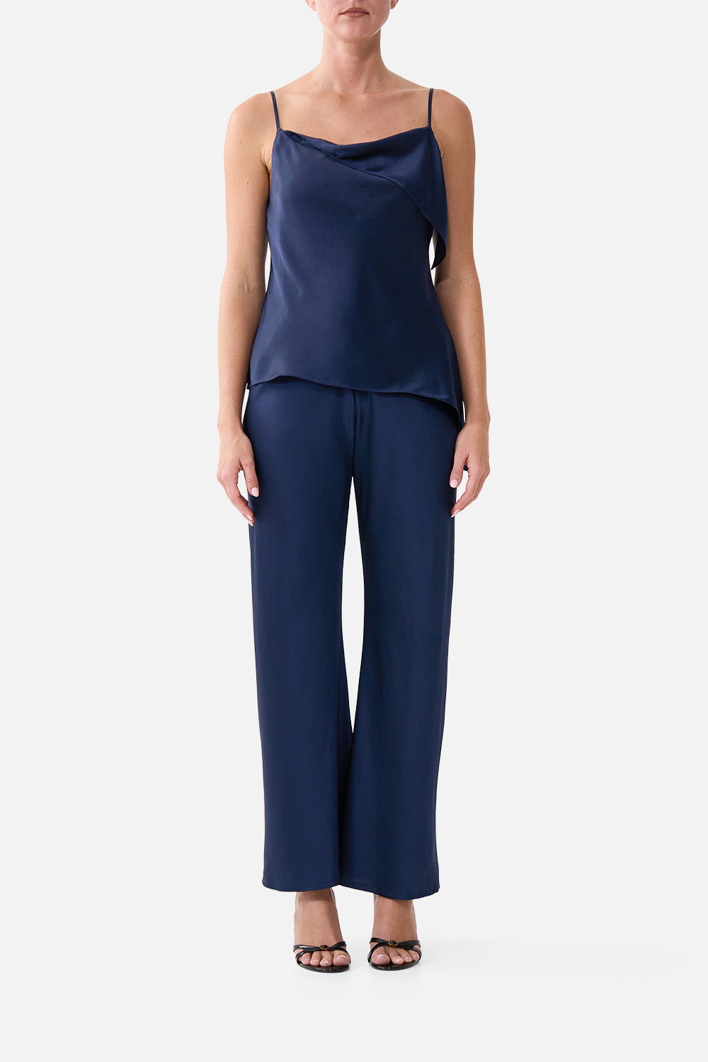 The CAMILLA Asymmetric Draped Top Silk Essentials in our Silk Essentials print.