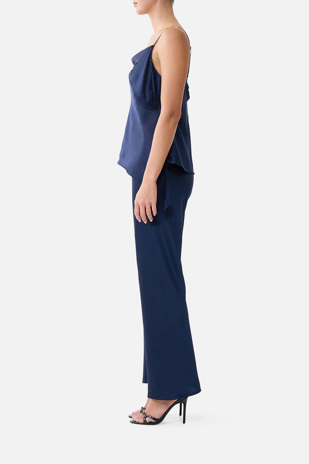 The CAMILLA Asymmetric Draped Top Silk Essentials in our Silk Essentials print.