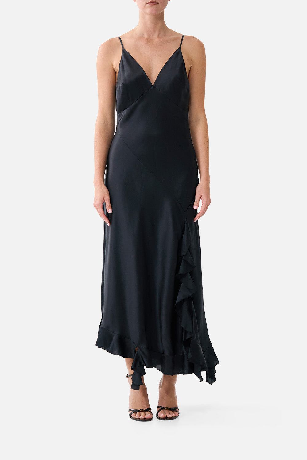 BIAS SLIP DRESS WITH FRILL HEM SILK ESSENTIALS