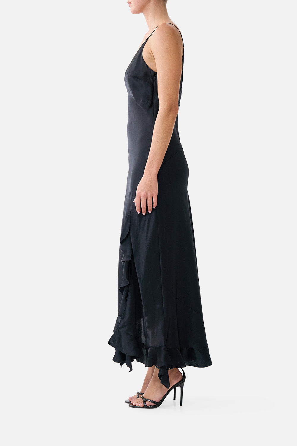 BIAS SLIP DRESS WITH FRILL HEM SILK ESSENTIALS