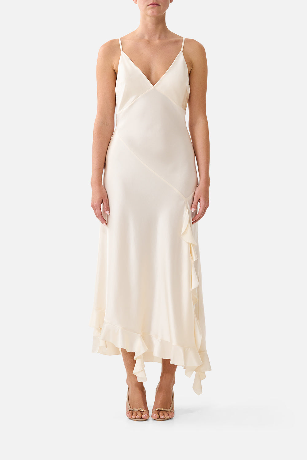 The CAMILLA BIAS SLIP DRESS WITH FRILL HEM SILK ESSENTIALSSILK ESSENTIALS