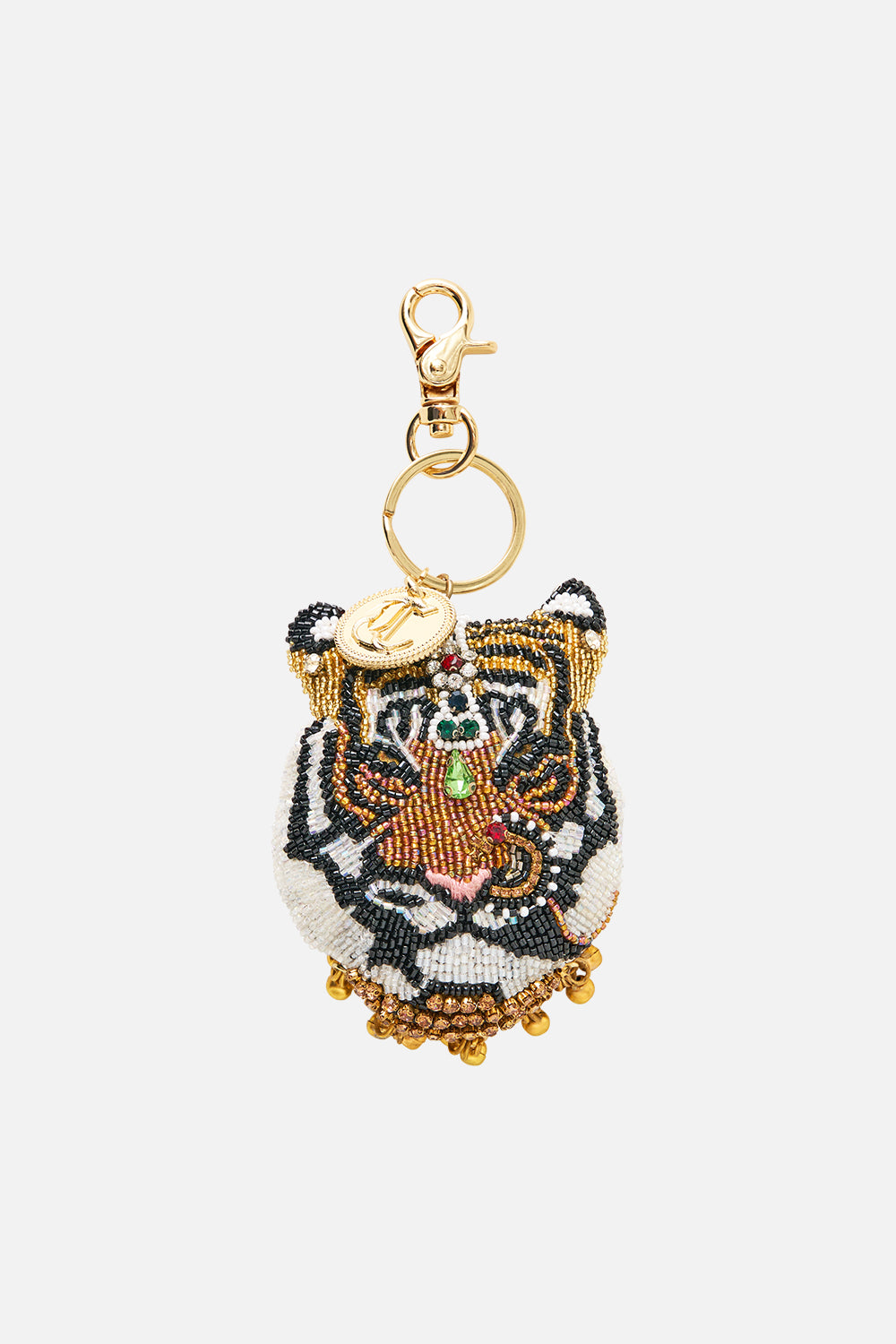 The CAMILLA Animal Keyring in our Zig Zag Zoo print, front view.
