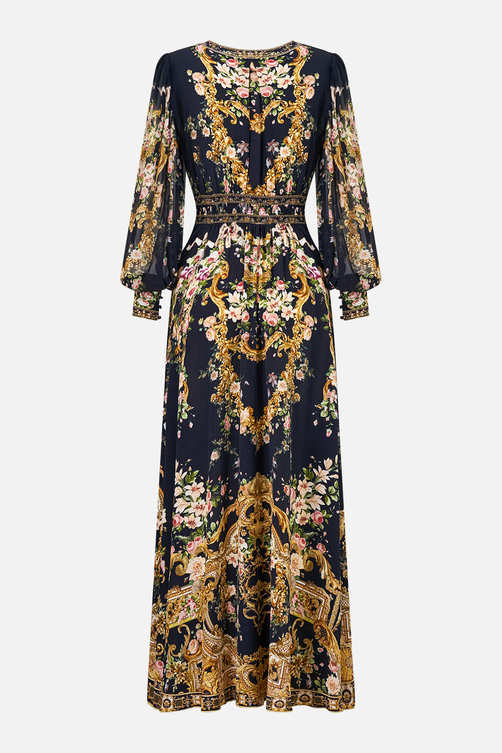 SHAPED WAIST V-NECK MAXI DRESS VERSAILLES OR DIE