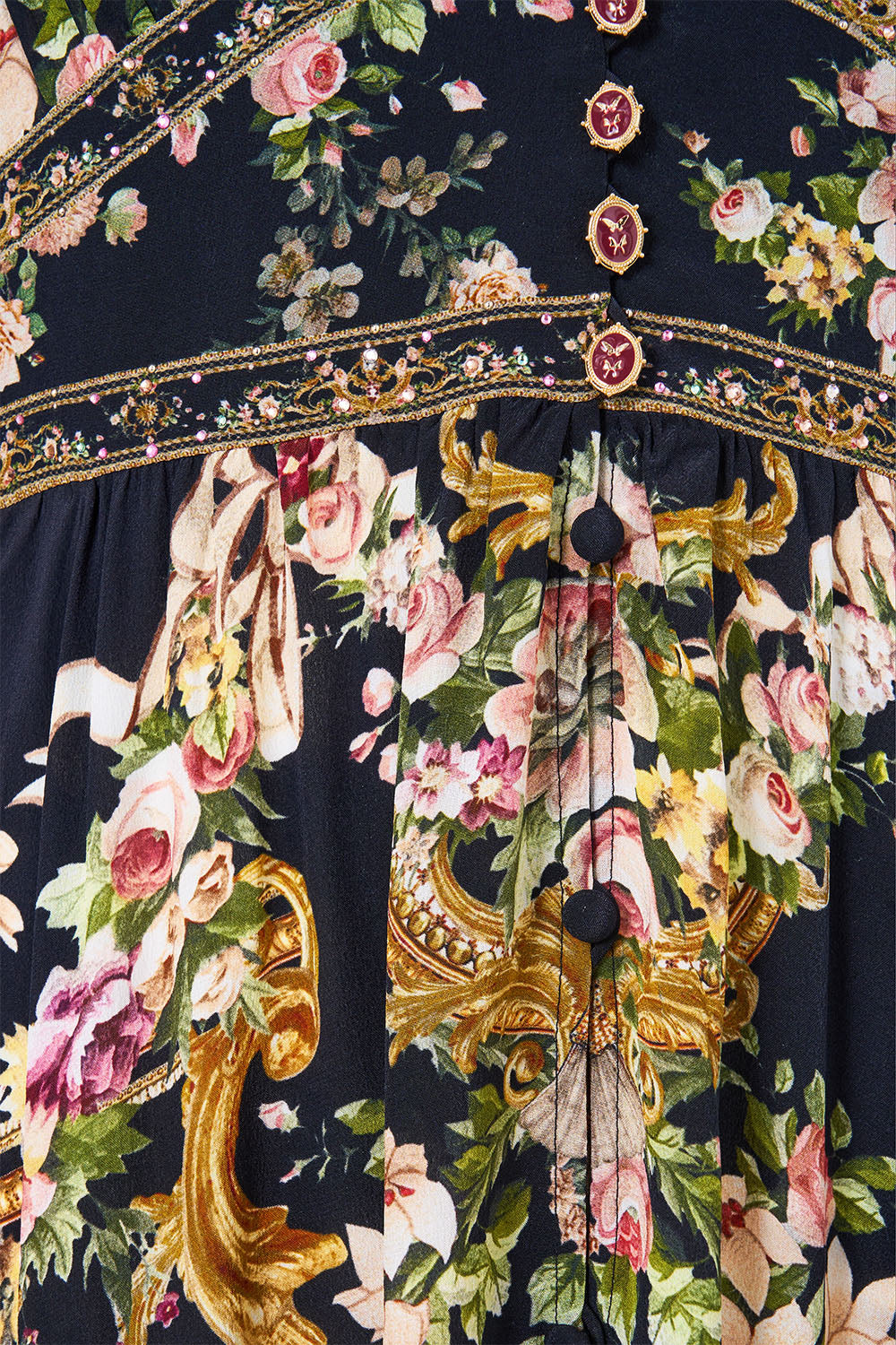SHAPED WAIST V-NECK MAXI DRESS VERSAILLES OR DIE