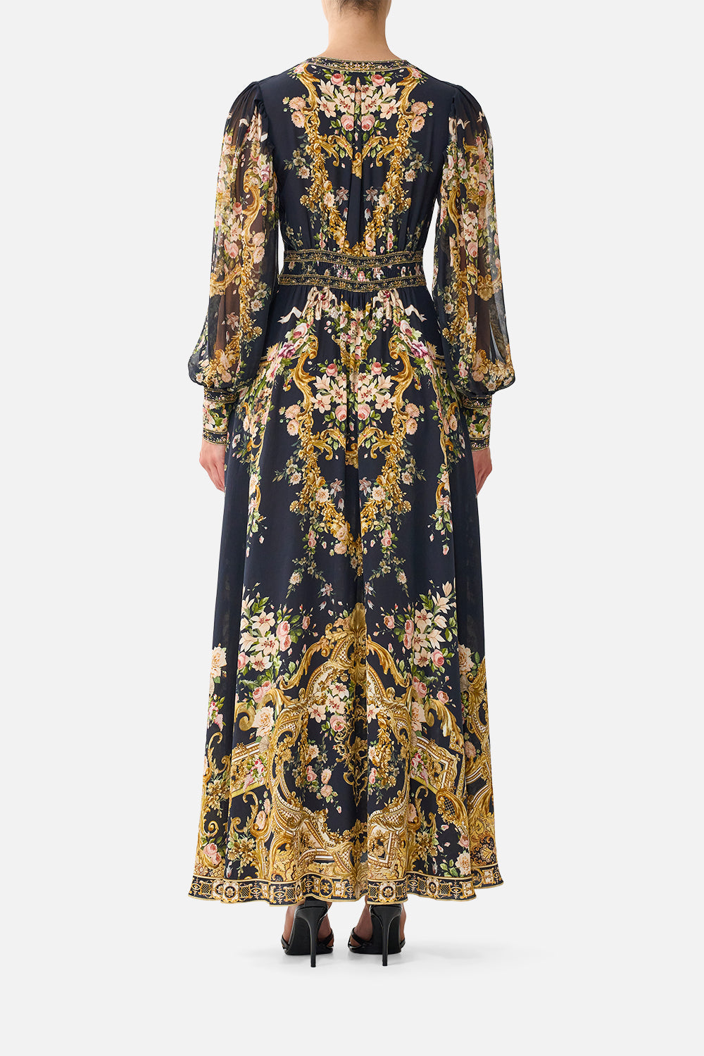 SHAPED WAIST V-NECK MAXI DRESS VERSAILLES OR DIE