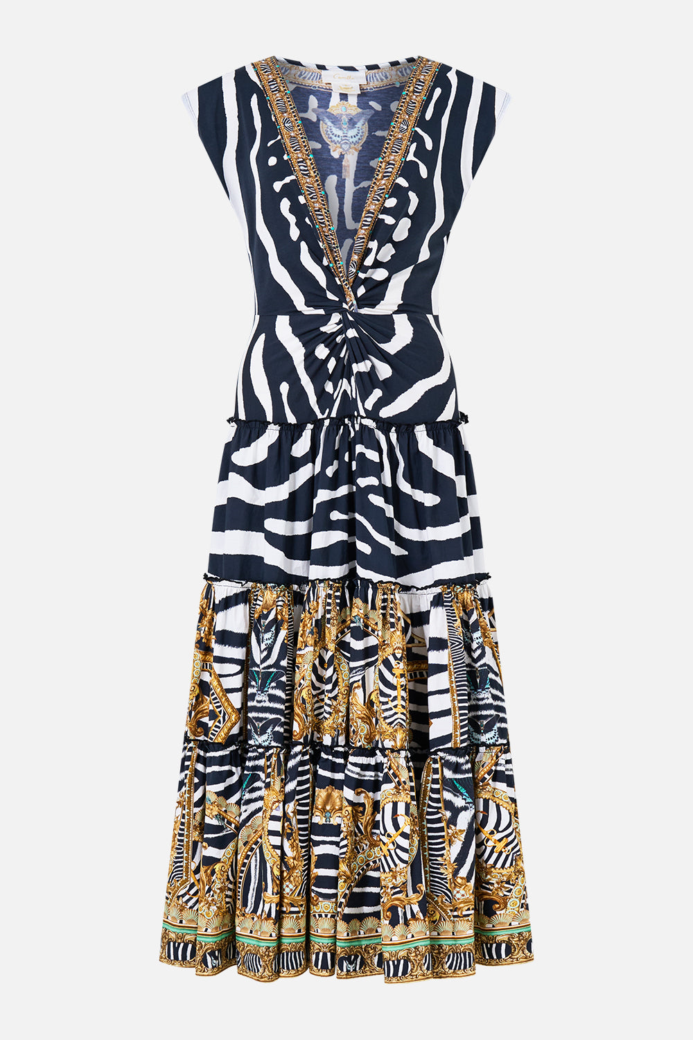 V-NECK DROP WAIST MIDI DRESS ZIG ZAG ZOO