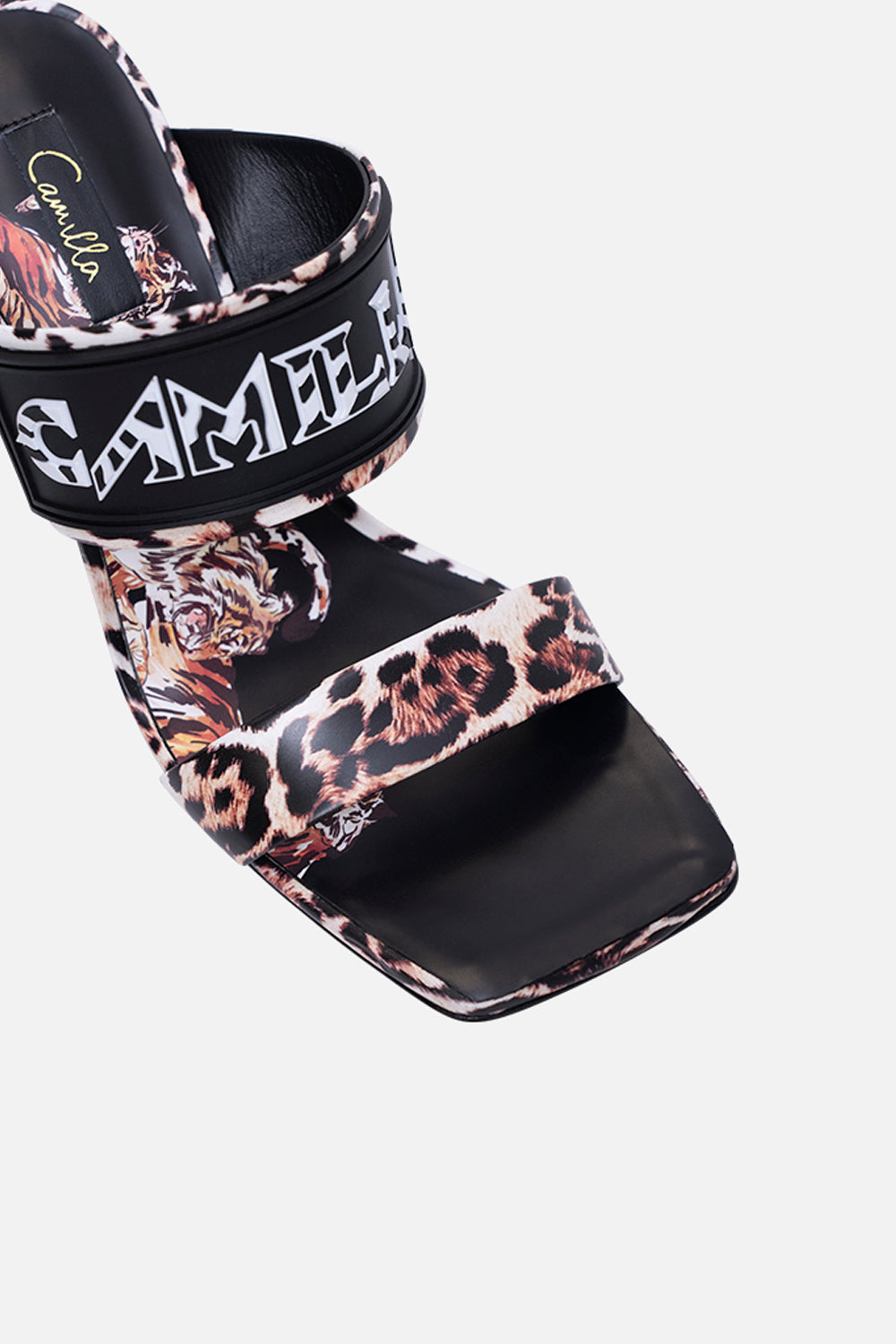 SLIM BLOCK HEEL MULE TIGER TALK