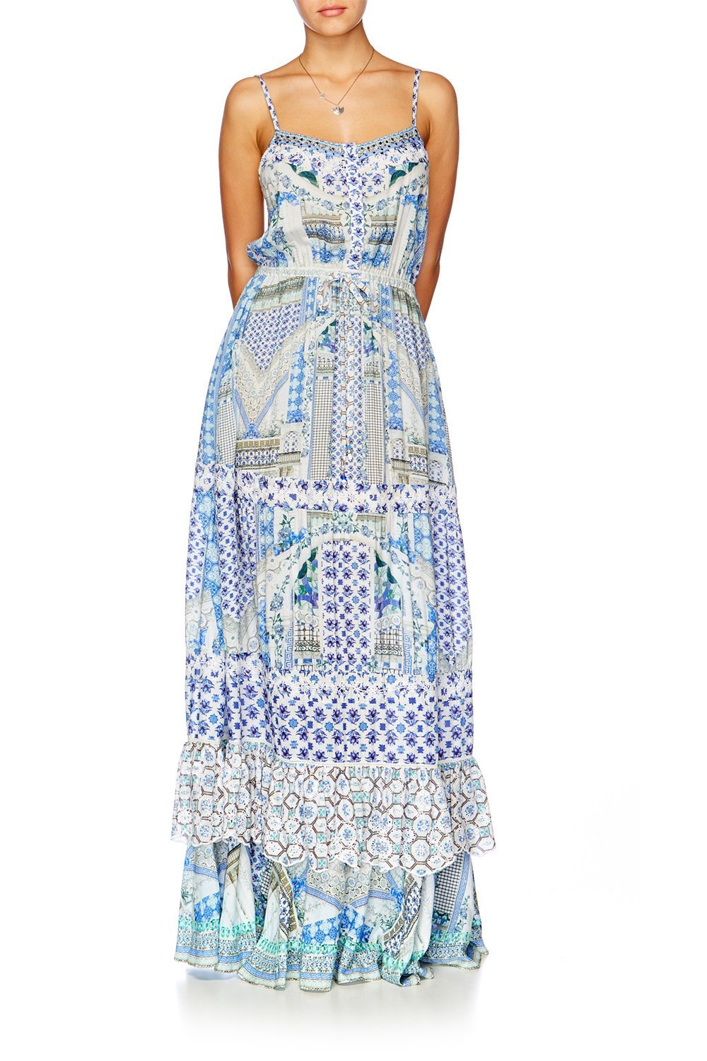 SALVADOR SUMMER TIERED FRILL HEM LONG DRESS