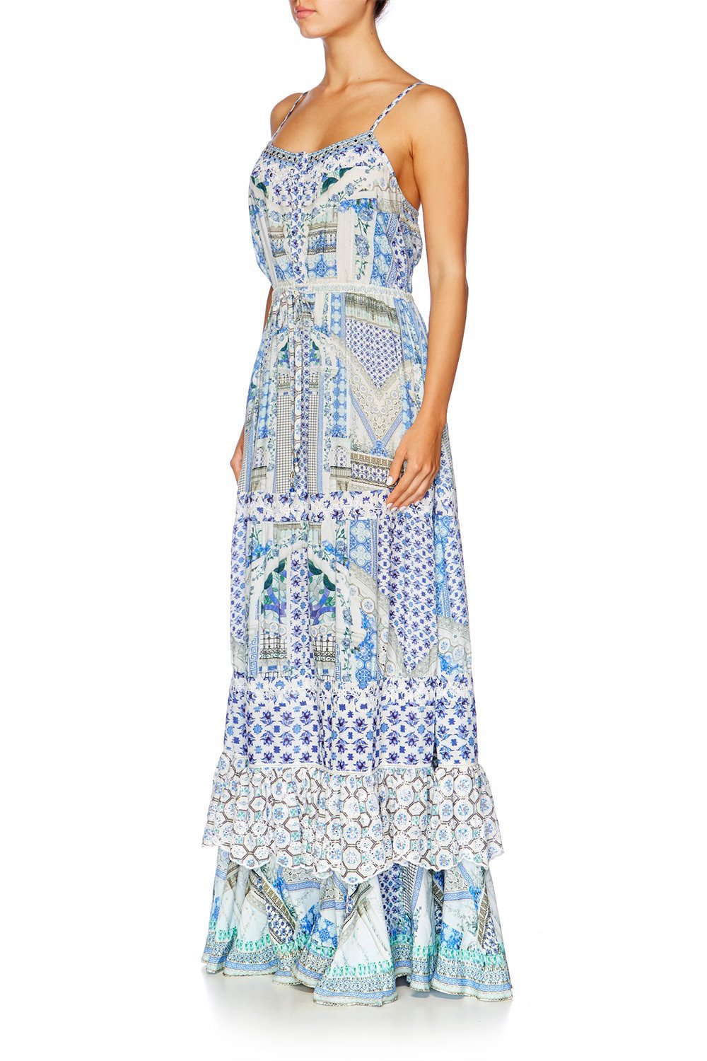 SALVADOR SUMMER TIERED FRILL HEM LONG DRESS