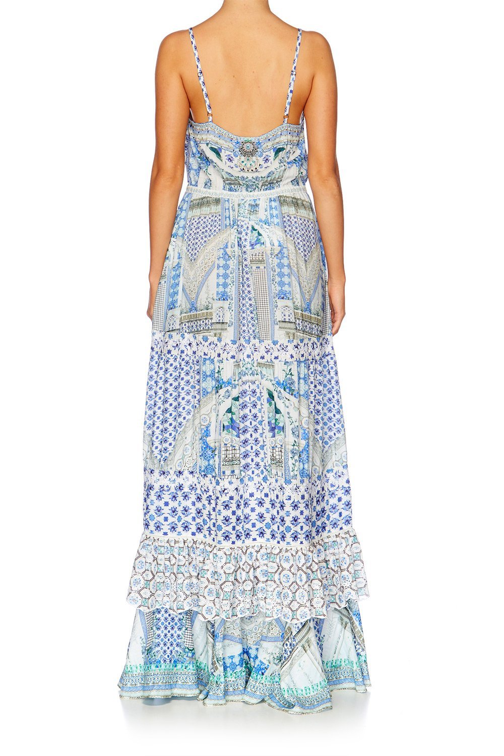 SALVADOR SUMMER TIERED FRILL HEM LONG DRESS