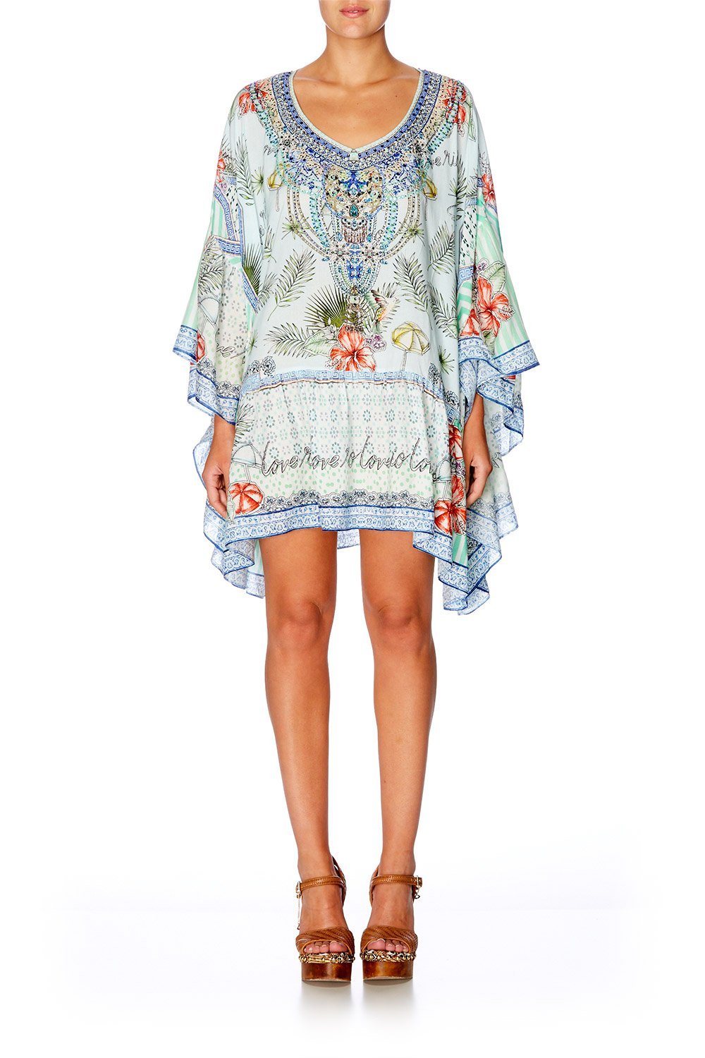 CAMILLA SHADES OF RIO GATHERED HEM SHORT DRESS