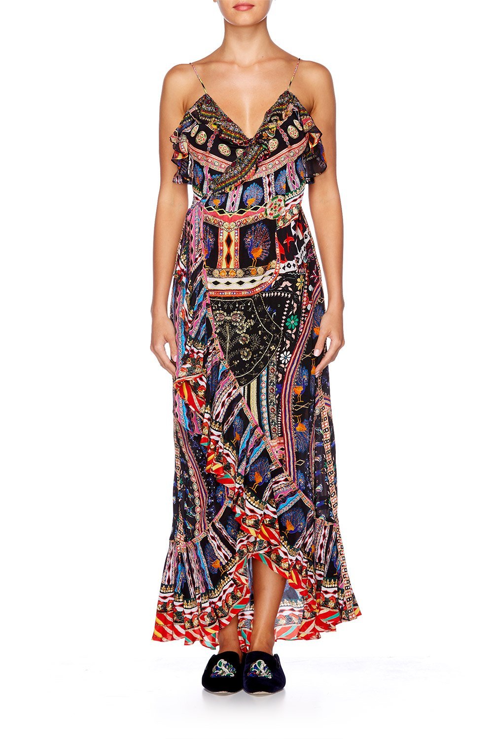 DANCING ON MY OWN LONG WRAP DRESS W FRILL