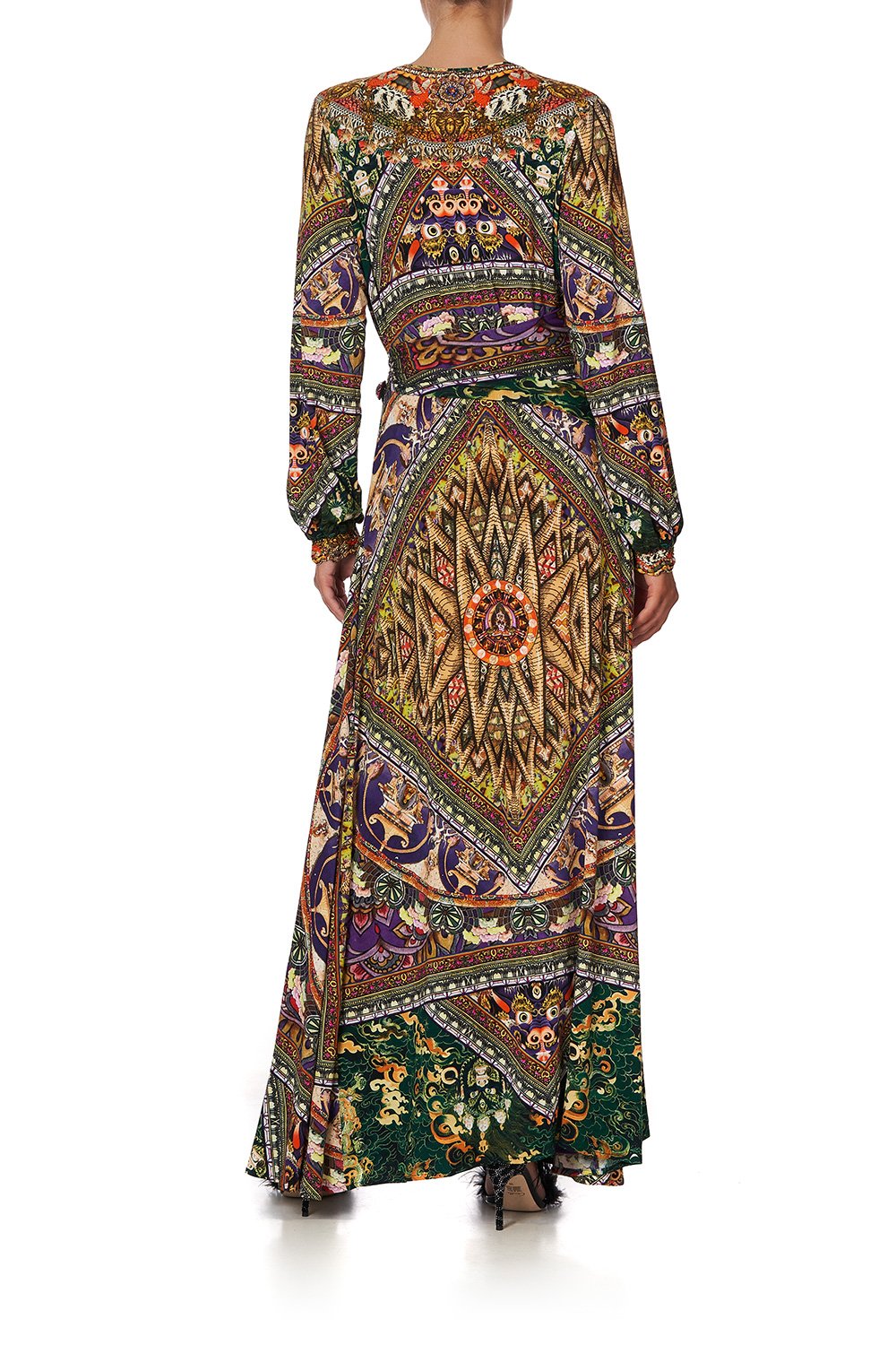 V NECK WRAP LONG DRESS MANDALA