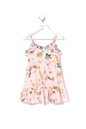 INFANTS BUTTON THROUGH FRILL DRESS OVER THE RAINBOW
