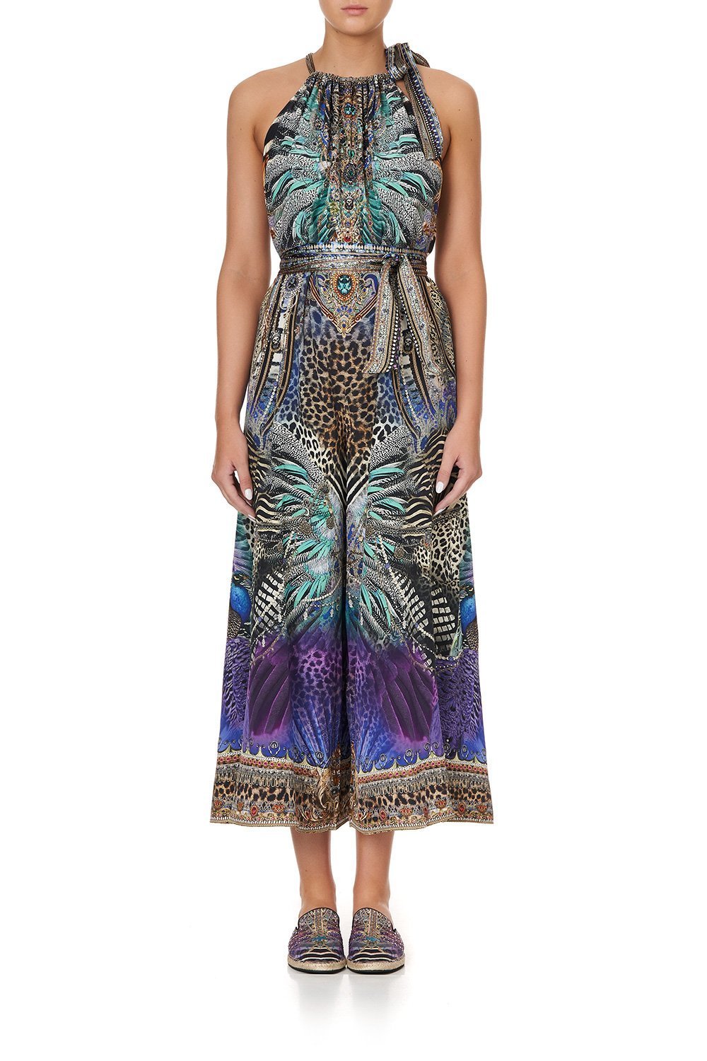 DRAWSTRING NECK JUMPSUIT ANIMAL ARMY