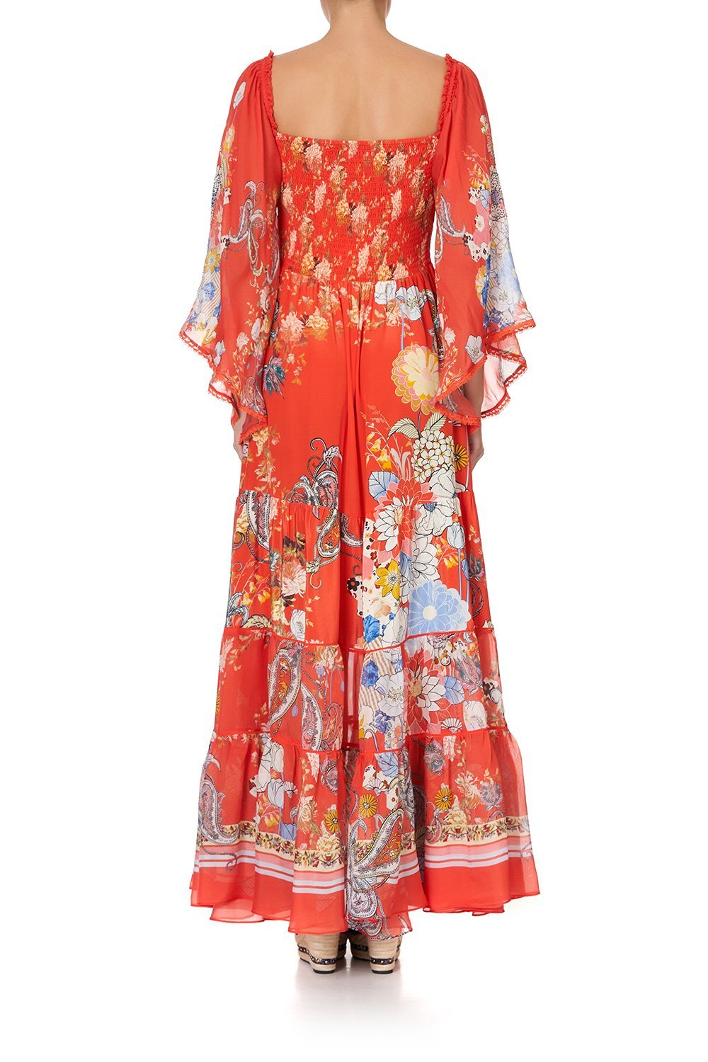 SHIRRED BODICE TIERED DRESS PAISLEY IN PATCHES