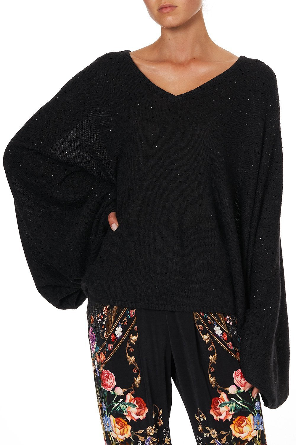 KNIT V NECK JUMPER WITH DOLMAN SLEEVE BLUSHING MANOR