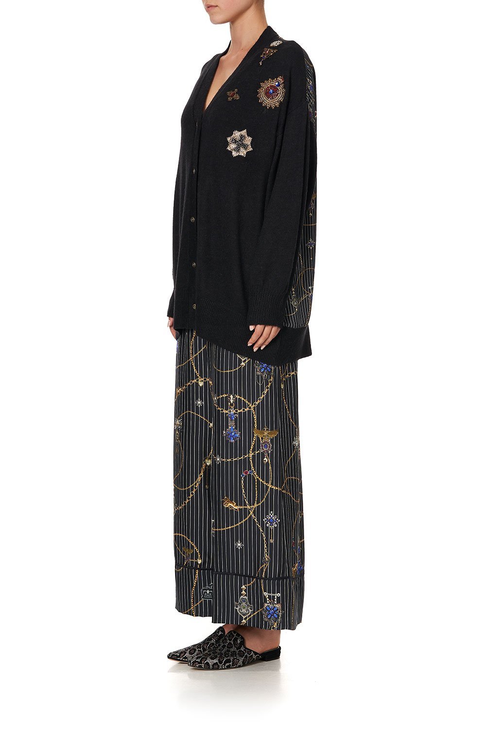 SILK BACK LONG LINE KNIT CARDIGAN PUNK OF PRIMROSE