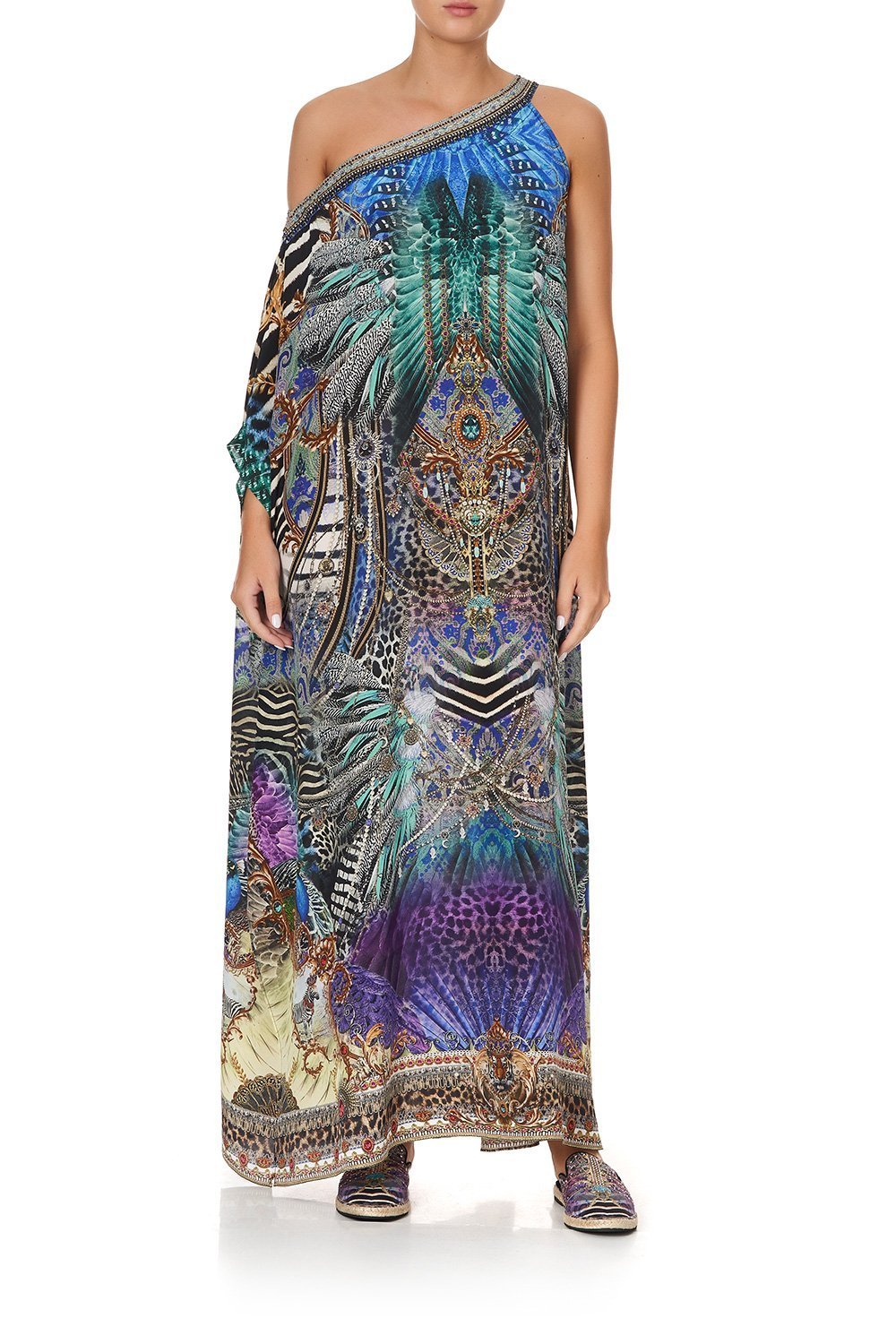 ONE SHOULDER KAFTAN WITH NECKBAND ANIMAL ARMY