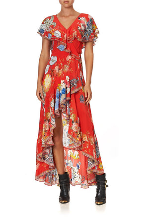 FRILL SLEEVE LONG DRESS PAISLEY IN PATCHES
