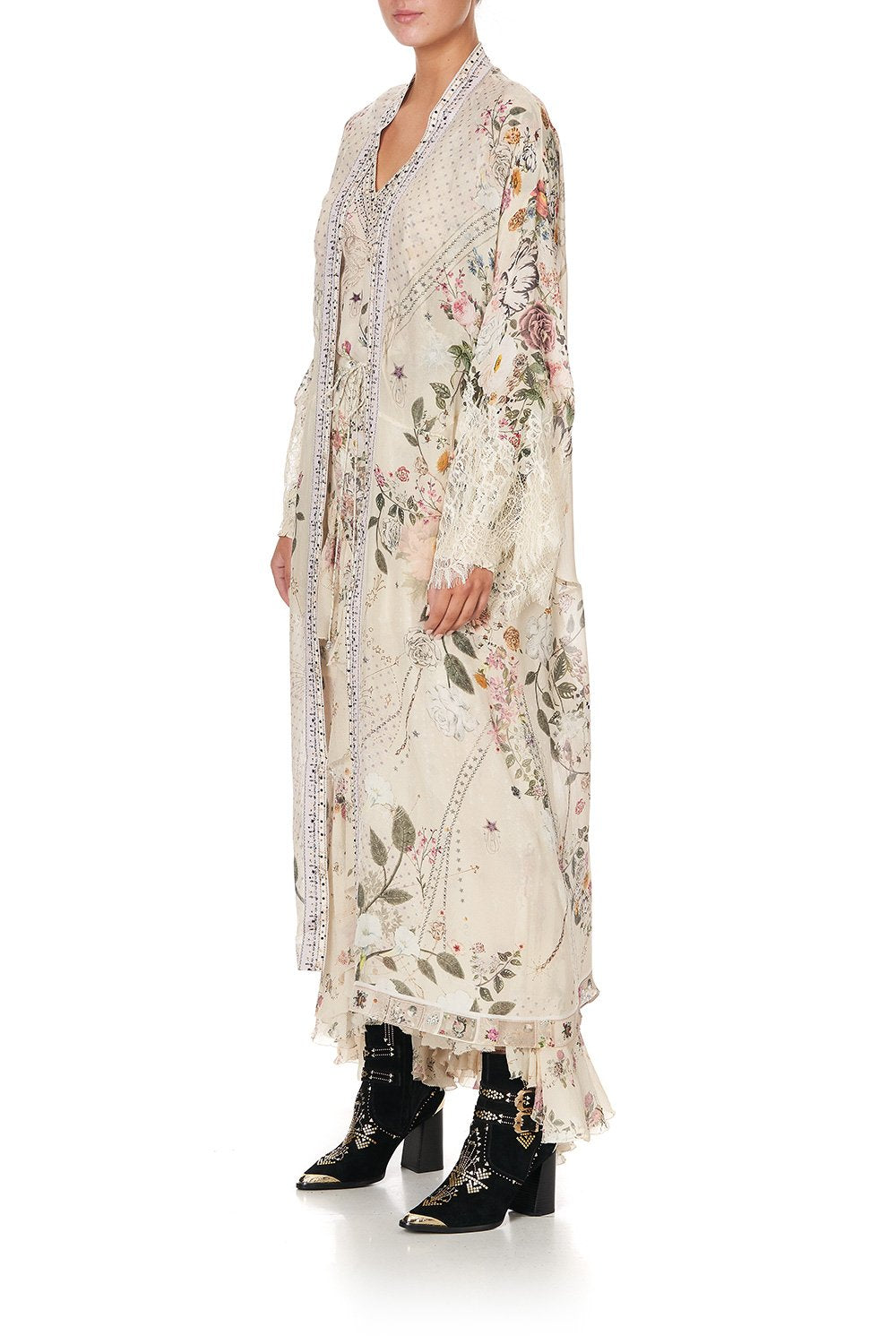 LONG ROBE WITH BACK PANEL PHOENIX FLOWER