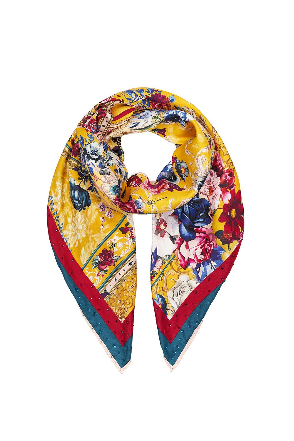 LARGE SQUARE SCARF CROWNED ROSES