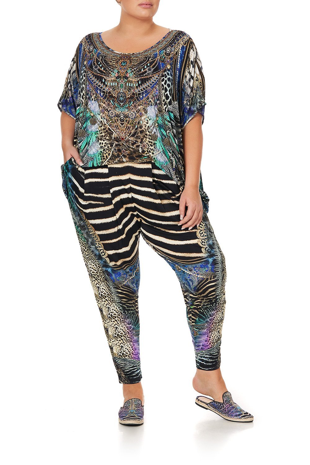 HAREM PANTS WITH FRONT PLEATS ANIMAL ARMY