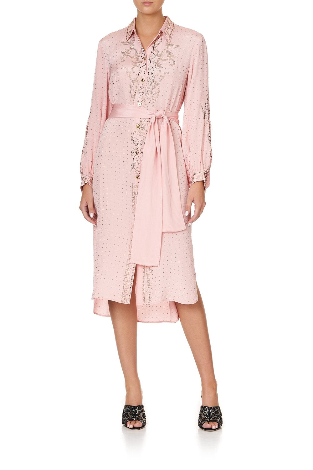 HIGH LOW MIDI SHIRT DRESS LUXE PINK