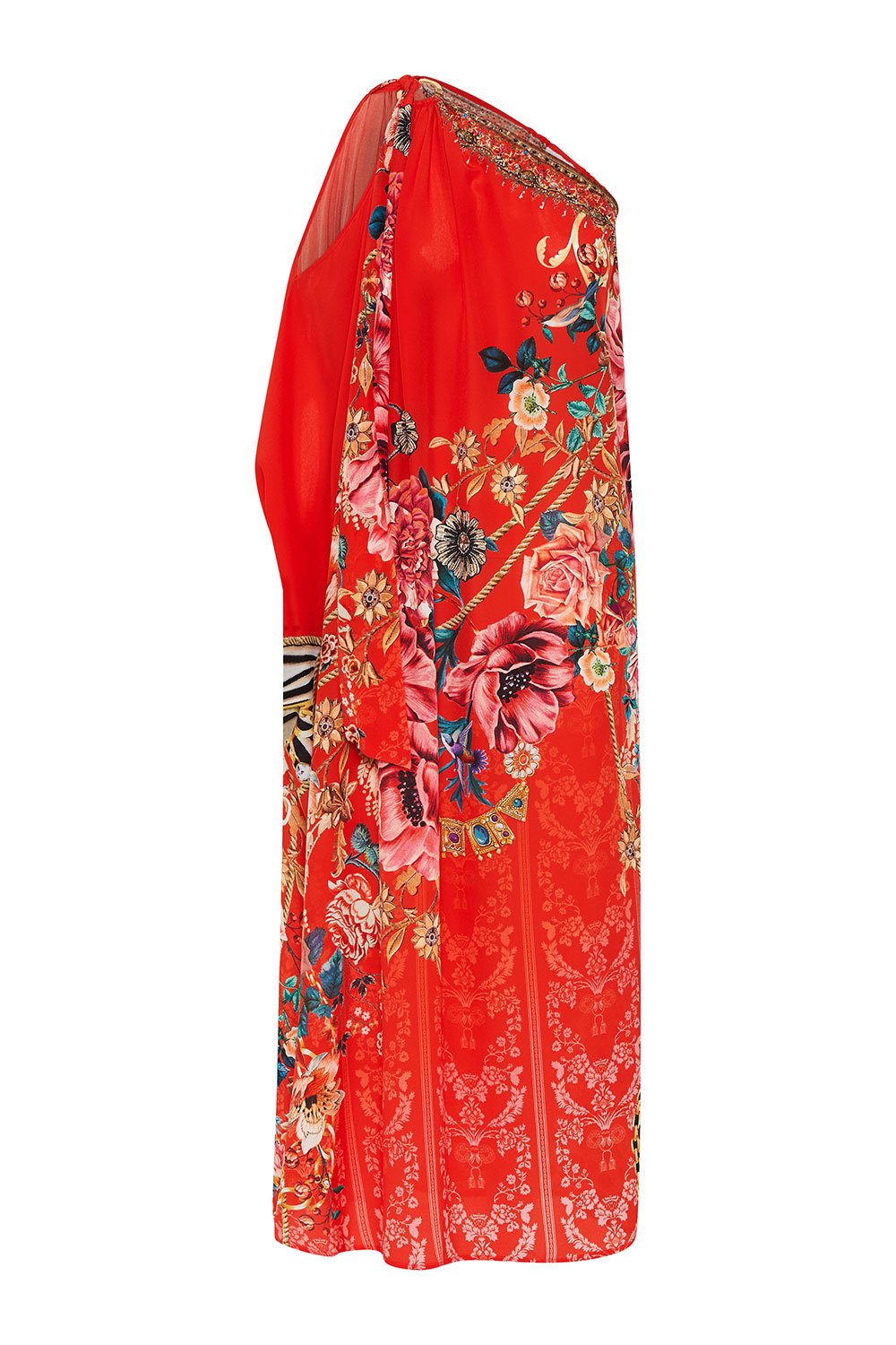 ASYMMETRIC HARDWARE KAFTAN AND THE QUEEN WORE RED