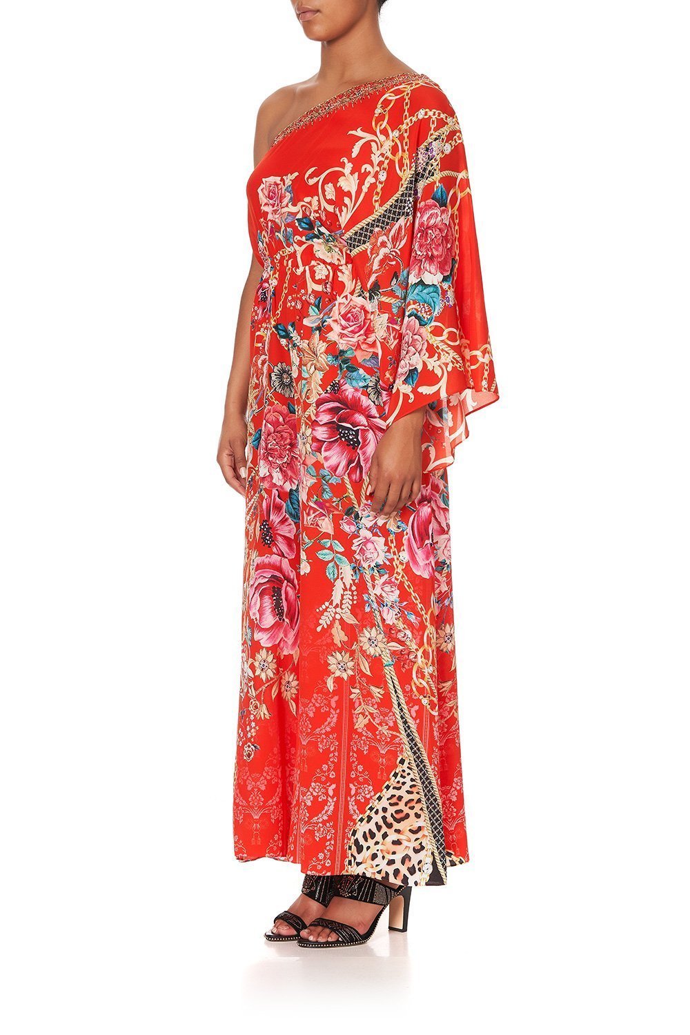 ONE SHOULDER FLARED JUMPSUIT AND THE QUEEN WORE RED