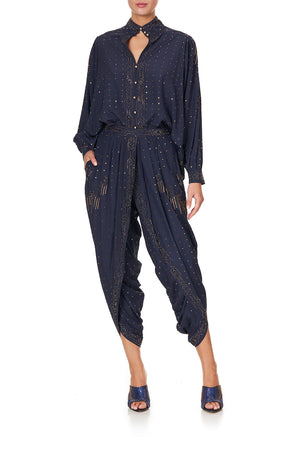 GATHERED WRAP FRONT TROUSER LUXE NAVY