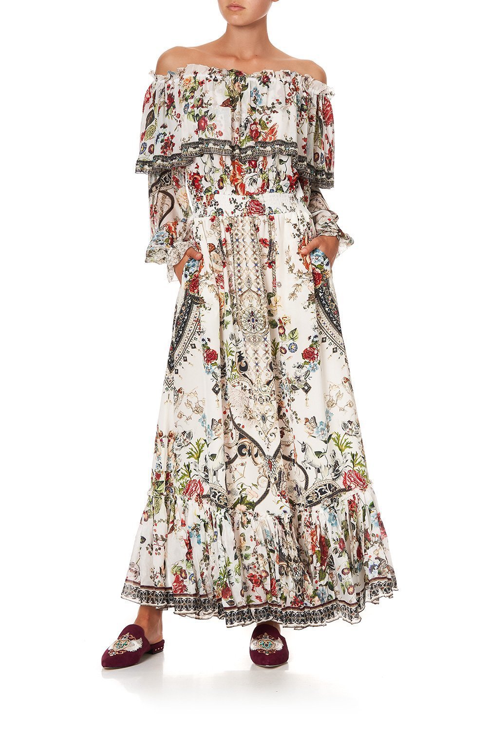 RUFFLE HEM LONG DRESS SHAKESPEARES GARDEN