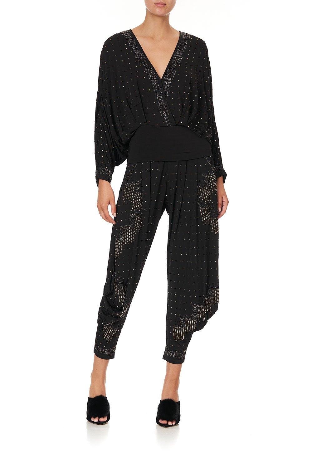 DOLMAN SLEEVE JERSEY TOP DRIPPING IN DECO